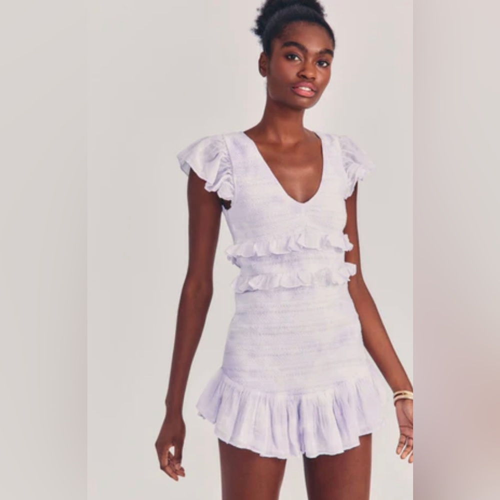 LoveShackFancy Sonara Mini Dress in Lilac Tie Dye